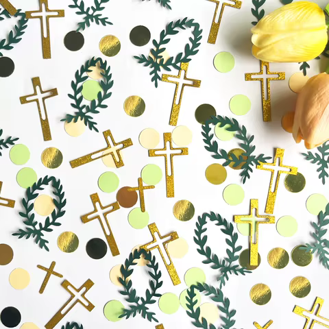 Church Wedding baby shower Confetti Cross Bible Table Scatter Green leaves Sequins Birthday Holy Communion DIY Party Supplies 12 best sales confetti wedding - №12