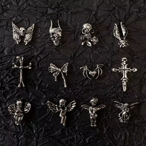 10pcs Gothic Punk Style Nail Art Charms Antique Silver Alloy Jesus Catholic Cross Accessories Devil Angel Nail Decorations 10 best sales nail cross charms - №4