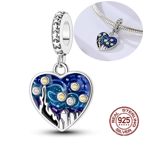 Hot Sale 925 Sterling Silver Van Gogh Starry Sky Pendant Charms Jewelery Fit Original 925 Bracelet For Women DIY Gift 12 best sales charm diy - №1