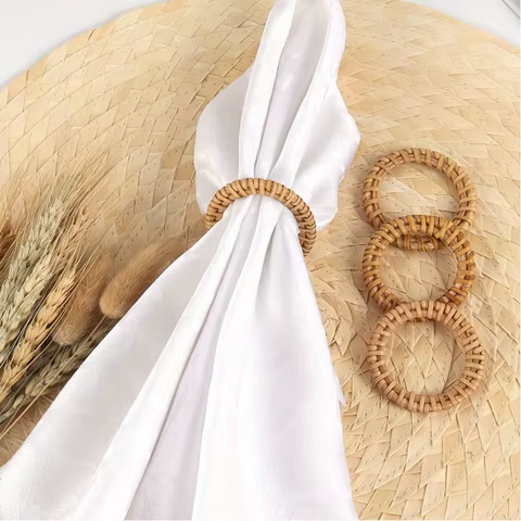 12pcs Bohemian Rattan Napkin Rings Rustic Woven Tabletop Holders for Home Wedding Party Decor 10 best sales wedding napkin ring - №4