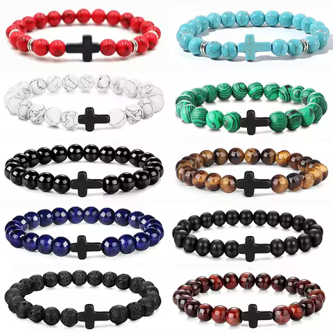 Prayer Men Natural Stone Wood Beads Rosary Hematite Cross Bracelets Onyx Meditation Bracelet Women Yoga Jewelry Homme Pulsera 12 best sales raymarine - №1