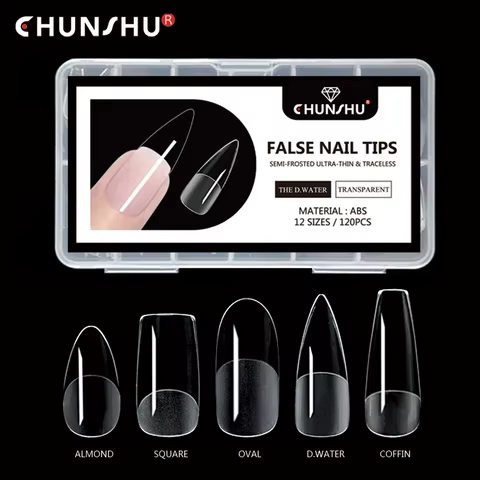 120Pcs False Nails Semi-Frosted Clear Coffin Fake Nail Tips Press on Nails Soak Off Full Cover Nail Capsule For Extension 12 best sales coffin press on nails - №12