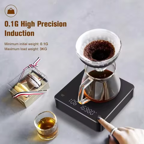KC2 USB Digital Rechargeable Coffee Scale with Timer LED Screen Espresso 0.1g to 3kg High Accuracy Measuring Kitchen Scale 12 best sales house kitchen - №9