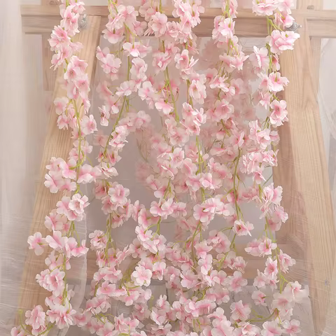 Artificial Sakura Flowers Vine Hanging Fake Floral Garland Home Garden Wedding Arch Party Cherry Blossom Wall Decor Arrangement 10 best sales cherry tree - №5