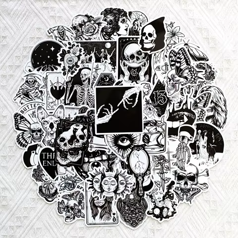 Gothic Stickers, 50 Pcs skull Vinyl Sticker Pack, Waterproof Skeleton Stickers for Laptops, Water Bottles, Phone Case 8 best sales punk stickers - №4
