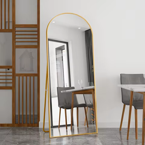 Anajqaqia 180x80cm Full Body Mirror, HD Large Floor Mirror, Curved Mirror with Gold Aluminum Alloy Frame and Hooks 12 best sales floor length mirror - №4