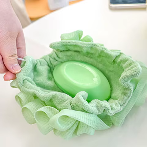 2-In-1 Bath Ball Towel Loofah With Drawstring Closure For Soap Soft Exfoliating Mesh Shower Sponge Skin Care Bathing Tool 12 best sales net sponge - №4