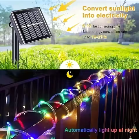 LED Solar String Lights Garden Waterproof Tube Rope Lamp Christmas Garland Fairy Lights For Outdoor Holiday Decoration Lighting 8 best sales large outdoor christmas decorations - №4