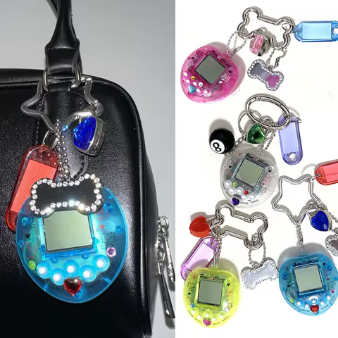 Korean Fashion Rainbow Game Console Bone Keychain Kawaii Harajuku Charm Y2K Crystal Heart Lock DIY Bag Pendant Keychain Vintage 8 best sales playstation keychain - №4