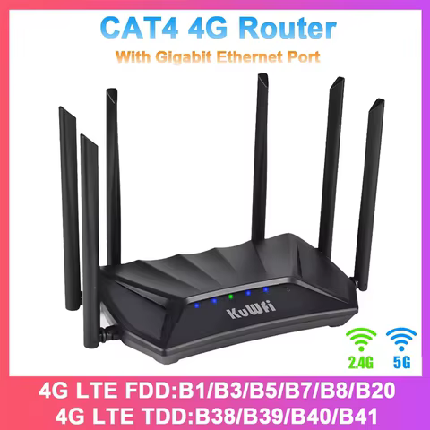 KUWFi CAT4 4G CPE Router 1200Mbps 2.4G 5GHz Dual Band WiFi Router LTE Modem with Gigabit RJ45 Port USIM Slot External Antennas 12 best sales 4g lte router with outdoor antenna - №8