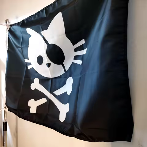 Pirate Cat Skull Flag And Crossbone Flag Banner Indoor Outdoor For Decor 90x150cm Black Polyester 12 best sales odst - №11