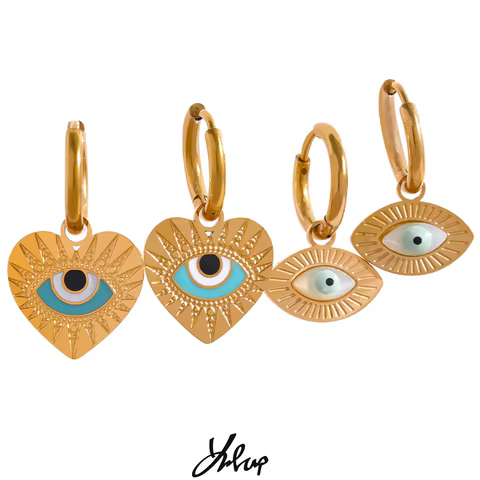 Yhpup Stainless Steel Turkey Evil Eye Hoop Earrings Trendy Fashion Jewelry for Women Charm Bijoux 12 best sales turkish earrings - №7