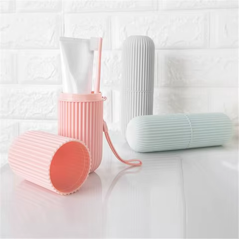 Travel Toothbrush Box Vertical Stripe Portable Mouthwash Cup Brushing Cup Washing Cup Toothware Box Toothpaste Storage Cartridge 8 best sales kmart kitchen storage - №5