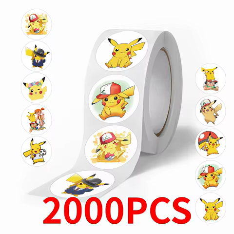 500/2000pcs Pokemon Pikachu Sealing Stickers Cute Cartoon Anime Stickers Round Diy Decor Album Diary Label Graffiti 8 best sales pokemon wall stickers - №3