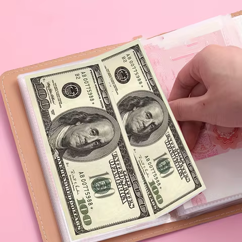 1 Banknote Storage Book Made of PU Material, Can Hold 100 Banknotes, with Banknote Photos, Stamps, Bank Card Storage Book 12 best sales album for banknotes - №3