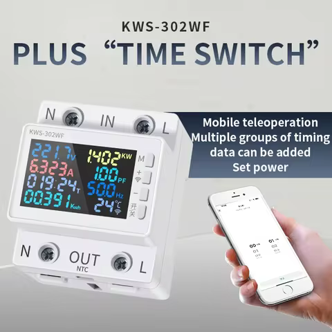 Tuya WiFi 8in1 Power Meter 2P AC Energy Meter APP Control 170-270V/63A Voltage and Current Meter Electricity Meter Smart Life 8 best sales tuya power monitor - №1