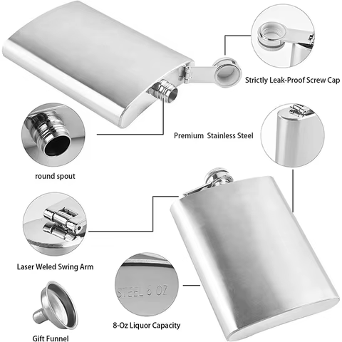 1-10 oz Hip Flask High Quality Wine Whisky Pot Bottle Hip Flasks Drinker Alcohol Bottle Portable Drinkware Stainless Steel 12 best sales alcohol pocket bottle - №11