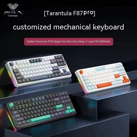 AULA F87 Pro Mechanical Keyboard 2.4g/Usb/Bluetooth Tri Mode Wireless 87 Key Rgb Pbt Gasket 5 Layer Silencing Full Key No Impact 10 best sales iso uk keycap - №6