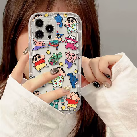 Crayon Shin-chan Transparent Phone Case for IPhone 15 14 Pro 13 12 11 Pro Max XR Case Clear Bumper Air Cushion Couple Soft Cover 10 best sales crayon shin chan iphone case - №1