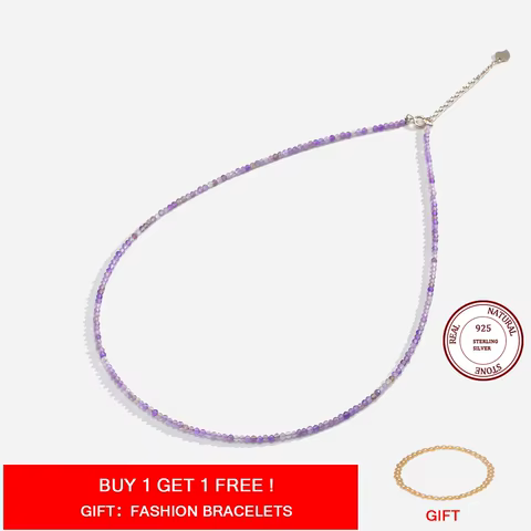 Natural Stone Necklace Spinel/Lapis Lazul/Amazonite/Amethy/Tourmaline/Amethyst Ketting 2MM Silver 925 Jewelry for Collier Femme 12 best sales tourmaline necklace - №5