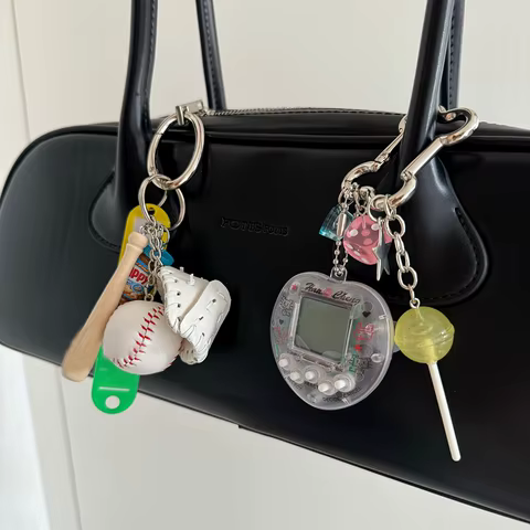 Korean Fashion Rainbow Game Console Bone Keychain Kawaii Harajuku Charm Y2K Crystal Heart Lock DIY Bag Pendant Keychain Vintage 8 best sales playstation keychain - №5
