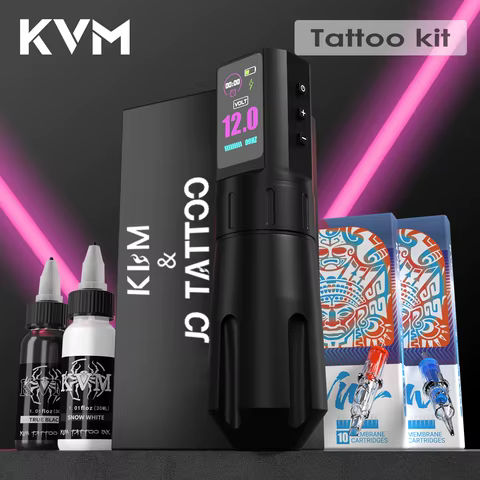 KVM Wireless Tattoo Pen Kit Tattoo Gun Kit Dual Mode Direct Drive IPS Screen Timer Function Battery 1800mAh Tattoo Machine Kit 8 best sales tatto machine - №7