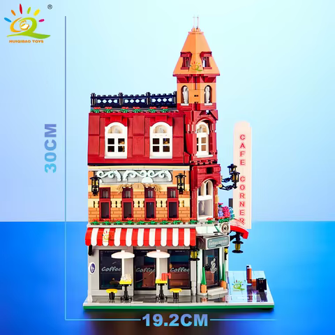 HUIQIBAO Toys MOC City Corner Coffee Shop Architecture Style Street View Micro Building Blocks for Children Construction Bricks 8 best sales lego jurassic world sets - №8
