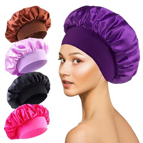 1pcs Soft Silk Satin Lined Bonnet Large Satin Hair Bonnet Household Sleep Shower Cap Hair Wrap Cover for Long Hair Salon Tool 12 best sales thermal cap - №1