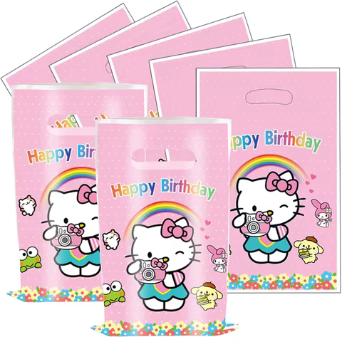 30pcs Hello Kitty Party Gift Bags with Handle Sanrio Pink Themed Storage Bags Baby Shower Kids Girls Birthday Party Decorations 10 best sales hello kitty packaging - №2