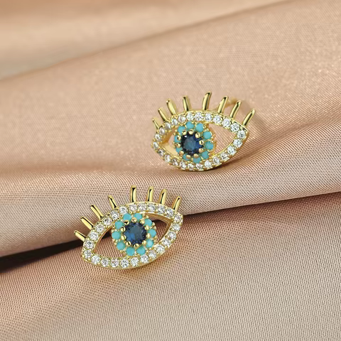 Kinitial Turkey Evil Eye Stud Earrings For Women Zircon Crystal Jewelry Punk Vintage Earrings Female Gift 12 best sales turkish earrings - №6
