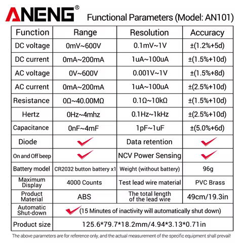 ANENG AN101 1999 Counts Mini Professional Digital Multimeter AC/DC Voltage Tester Automotive Current Tester Electrician Tools 10 best sales technician - №3