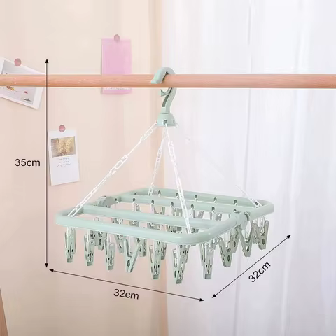 Clothes Drying Hanger with 32 Clips and Drip Foldable Hanging Rack for Socks,Bras,Towel,Underwear,Hat,Scarf,Pants,Baby Clothes 6 best sales hangers baby - №2