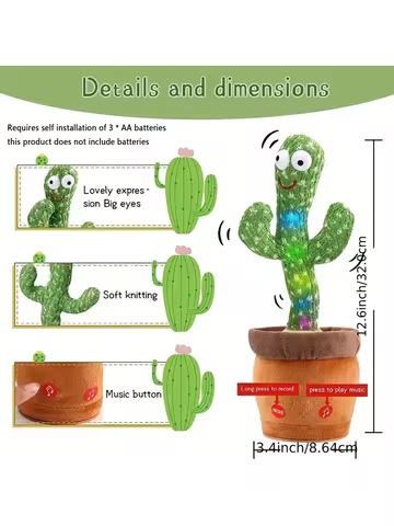 1pc-Dancing Talking Cactus Toys For Baby Boys And Girls, Singing Mimicking Recording Repeating What You Say Sunny Cactus Up Plus 8 best sales cactus dancing toy - №5