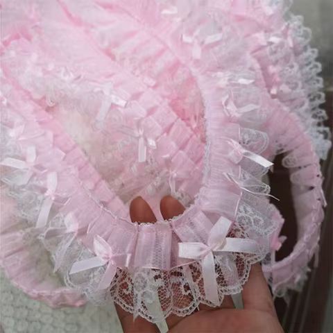 5CM Wide New Pink Embroidery 3D Flower Lace Fabric Trim Ribbon DIY Sewing Applique Collar Fringe Tassel Wedding Guipure Decor 10 best sales embroidered trim - №6