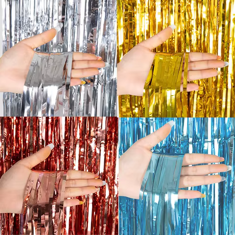 Cheap as a Party Metallic Tinsel Foil Fringe Curtains Backdrop for Birthday New Year Eve Party Photo Wedding Decor 12 best sales wedding photo background - №1