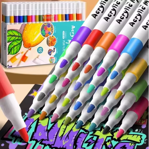 12-80 Colores Set Acrylic Paint Art Marker Pen Rock Painting for Kids Graffiti Stone Ceramic Glass Wood DIY Crafts Art Supplies 12 best sales long marker - №6