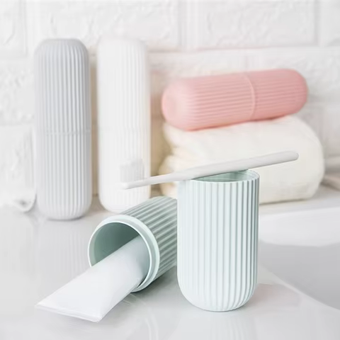 Travel Toothbrush Box Vertical Stripe Portable Mouthwash Cup Brushing Cup Washing Cup Toothware Box Toothpaste Storage Cartridge 8 best sales kmart kitchen storage - №5