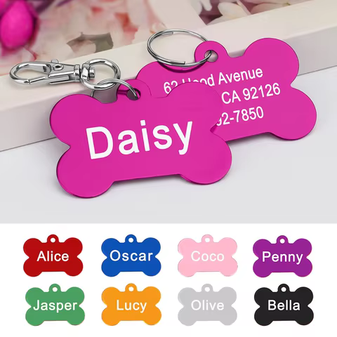 Bone Shaped Pet ID Tag Personalized Dog Cat Name Tags Anti-lost Free Engraving Collar Pendant Bone for Small Medium Large Pet 10 best sales custom pet - №7