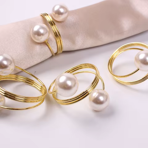 6pcs Metal Napkin Ring Imitation Pearls Napkin Buckle Napkin Holders For Wedding Christmas Banquet Home Dining Table Decoration 10 best sales wedding napkin ring - №10