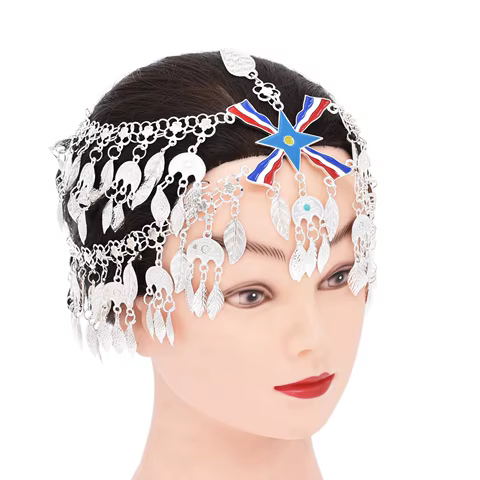 Silver Plated Assyrian Belt Hair Accessories Earrings for Women Kurdish Assyria Ethnic Colorful Flag Leaf Tassel Jewelry Sets 8 best sales assyrian flag - №2
