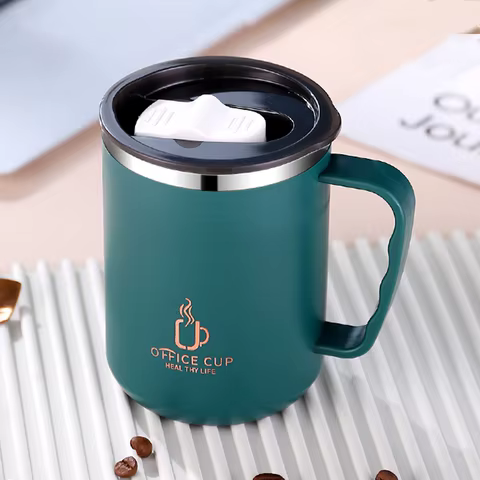 500ml/17oz 304 Stainless Steel Water Bottle Double Layers Coffee Mug Milk Cup With Plastic Lid And Handle 8 best sales stainless steel espresso cup - №7