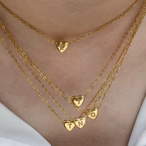 Ladies Minimalist Small Love Initial Necklace Jewelry Stainless Steel 18k Gold Plated Mini Heart Shape Letter Pendant Necklace 10 best sales aruba souvenir - №6