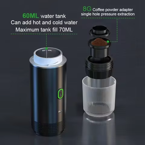 Wireless Electric Portable Espresso Coffee Machine for Car & Home Camping Coffee Maker 3-in-1 Capsule Powder Travel Coffee Maker 8 best sales american capsule - №3