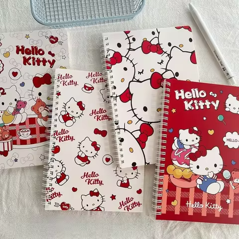 Three Liou Coil Notebook Hello Kitty Spiral Book 4/Set A5 Diary Sketching Book School Supplies Stationery Scribed Diary 8 best sales agenda hello kitty - №1