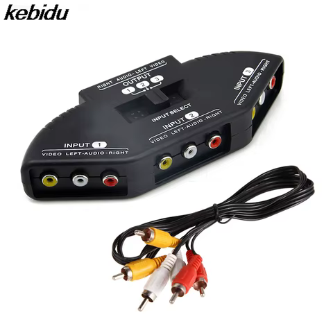 kebidu Black Selector 3 Ports Audio Video Game Switch Splitter Cable AV RCA for Wii TV DVD for XBOX for PS2 10 best sales rca switch selector - №8