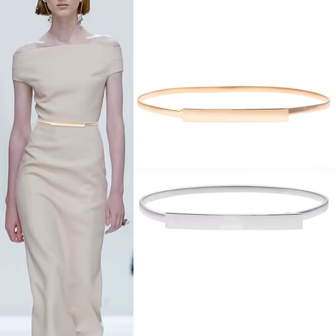 Elastic Gold Chain Belts For Women Waist Silver Metal Waistband Leaf Stretch Golden Belt Dress Skirt Riem SKinnny 10 best sales belt silver - №8