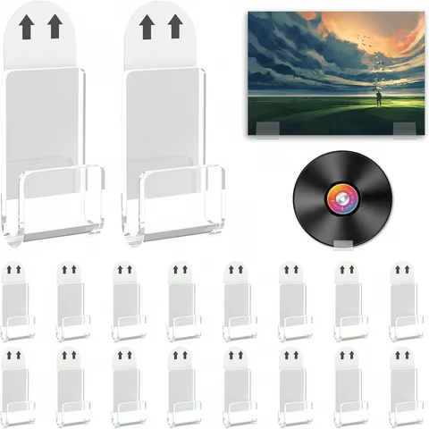 6/12Pcs Clear Acrylic Record Holder, Vinyl Record Shelf Wall Mount, Adhesive Acrylic Record Display Rack, For Daily Displaying 8 best sales record stand - №5