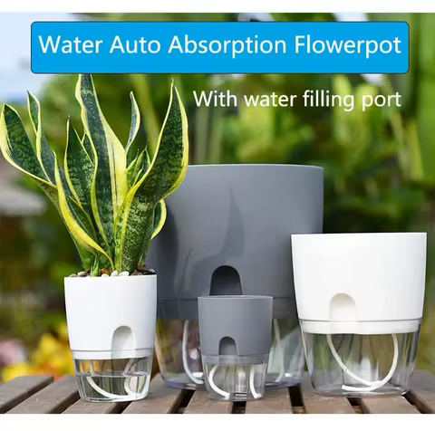 Transparent Double Layer Plastic Flower Pot Self Watering Flowerpot Cotton Rope Watering Small Plant Pot with Injection Port 8 best sales cute pot - №3
