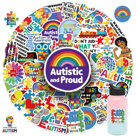 50Pcs Autism Awareness Stickers for Water Bottles Phone Cases Luggage & More Durable PVC Material Decals 10 best sales autism stickers - №4