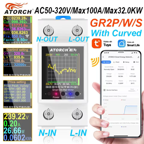 AC50-320V 100A Smart Electricity Meter Tuya WiFi Din Rail Power Energy Meter Digital Display Monitor Voltage Curve Ammeter 8 best sales tuya power monitor - №2